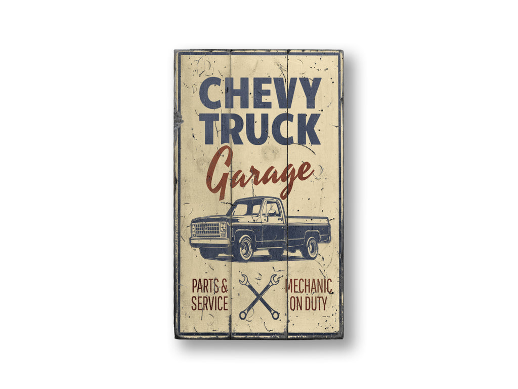 Chevy Truck Garage Rustic Wood Sign
