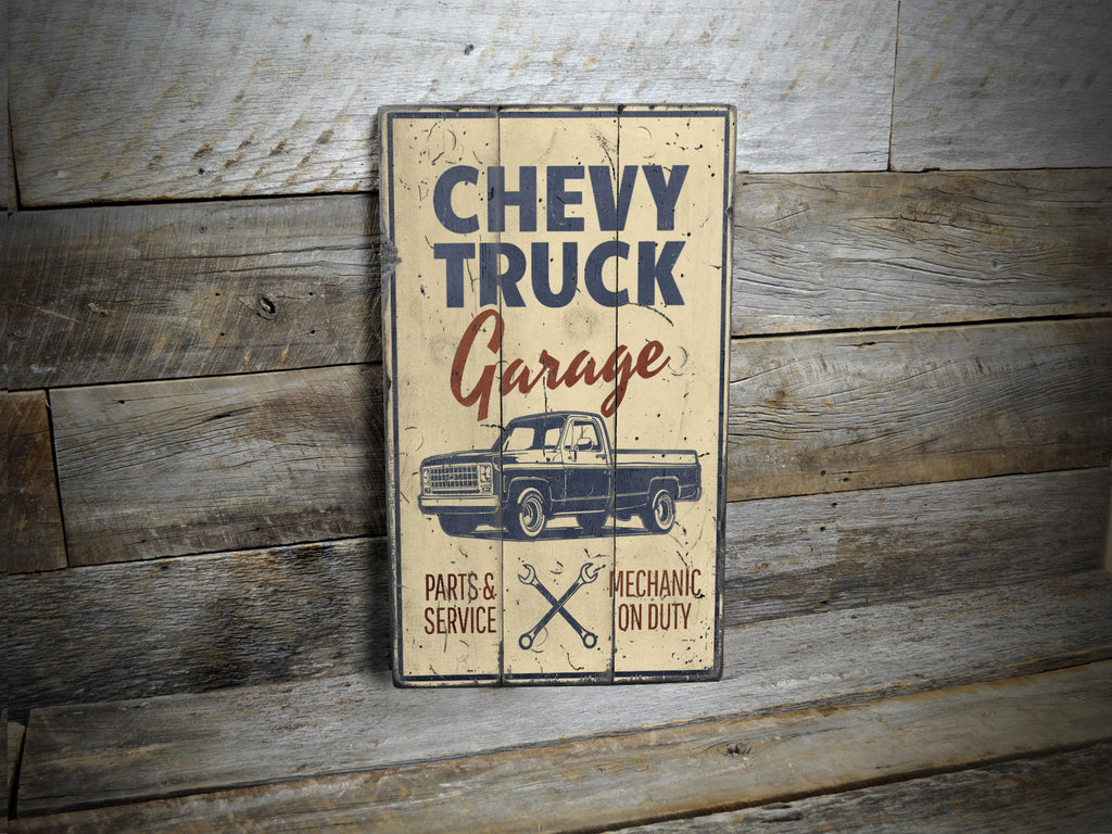 Chevy Truck Garage Rustic Wood Sign