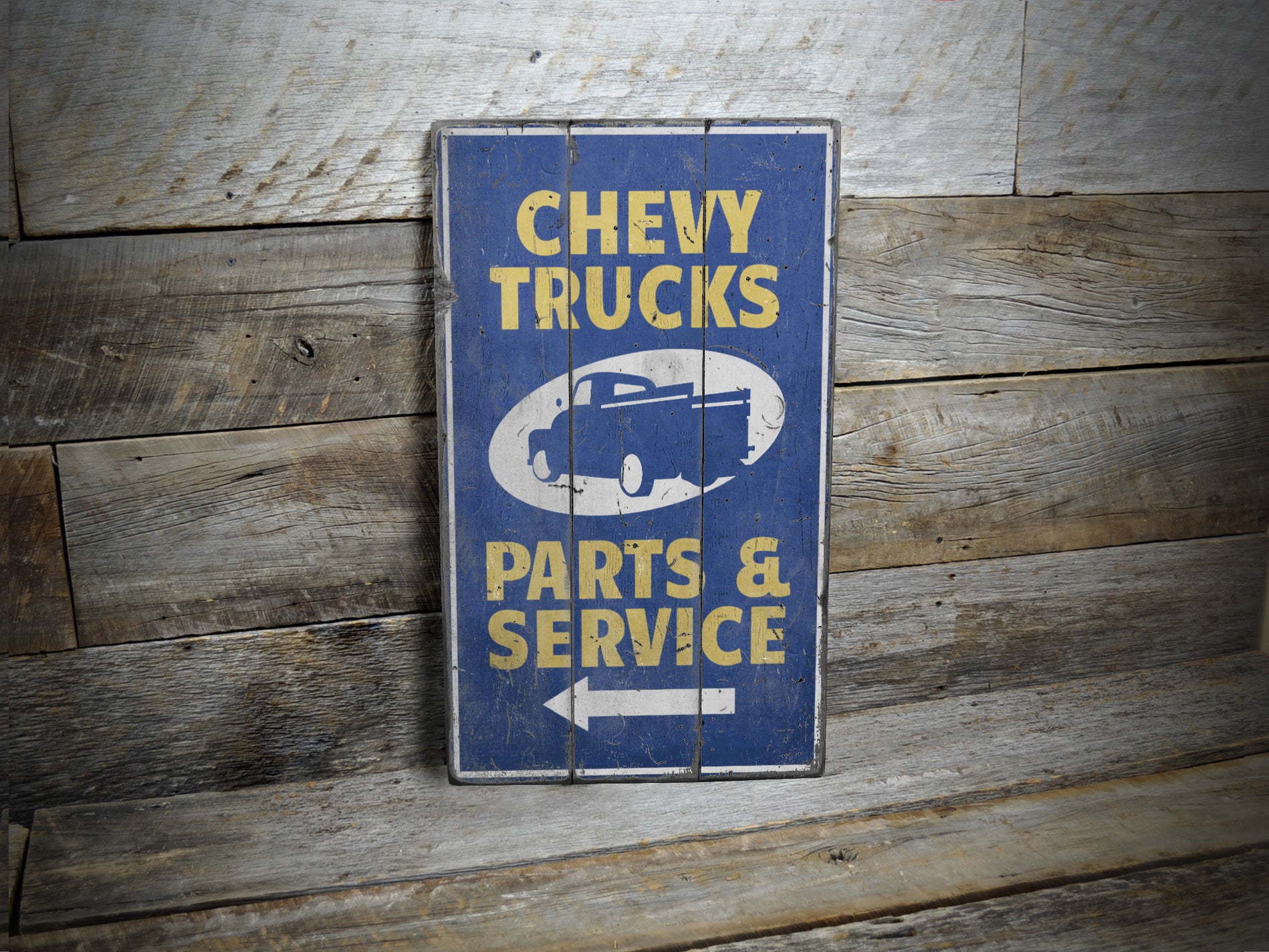 Chevy Trucks Arrow Rustic Wood Sign