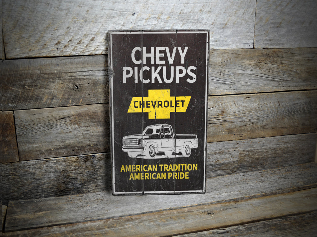 Chevy Pickups Rustic Wood Sign