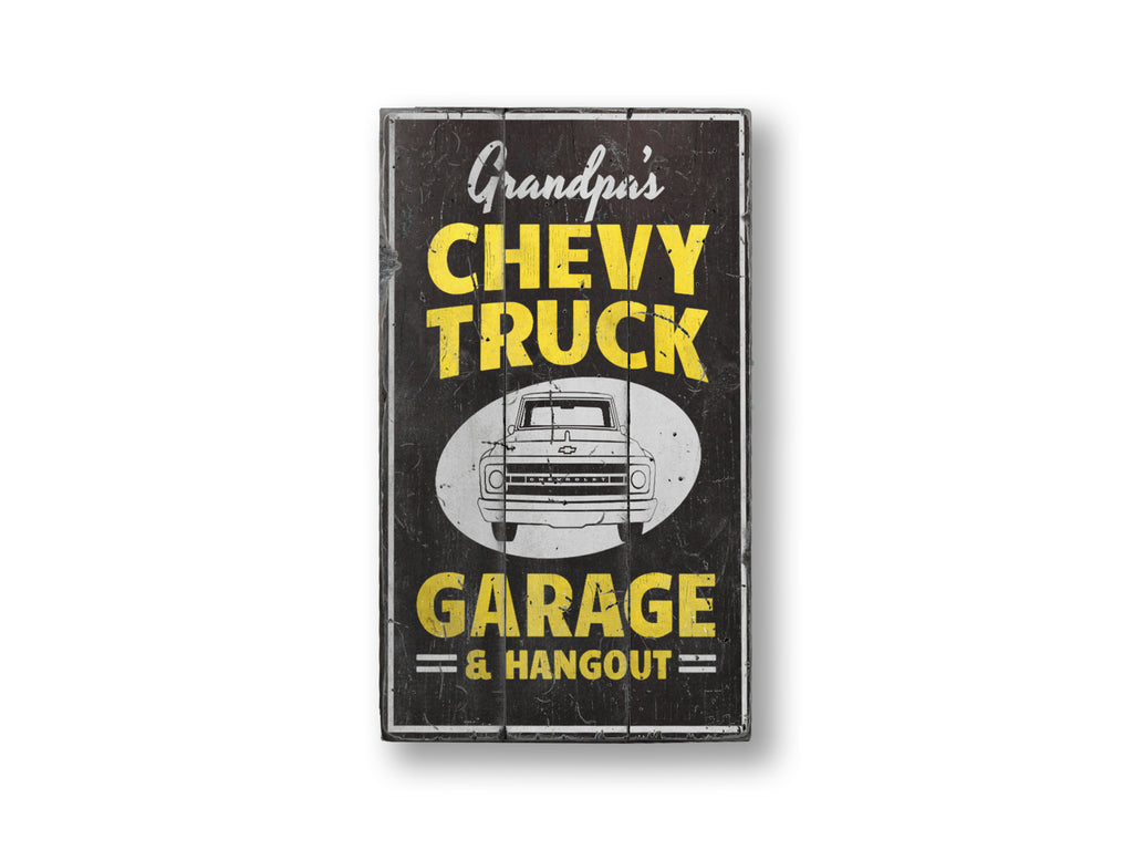 Chevy Garage Hangout Rustic Wood Sign