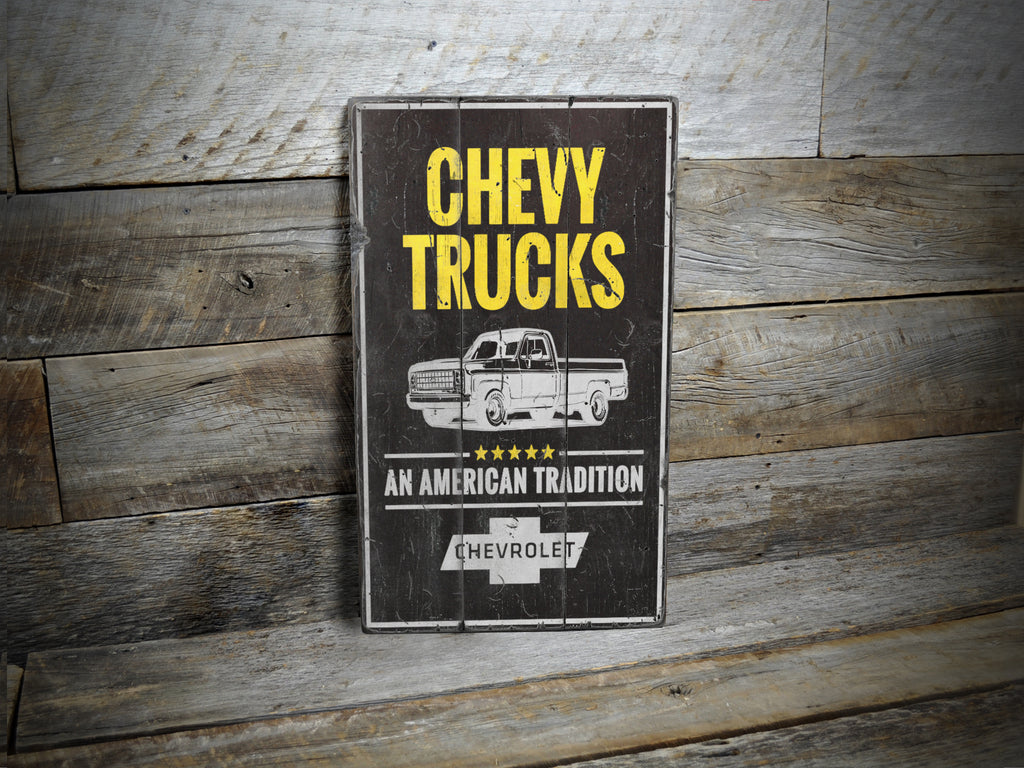 American Tradition Chevy Truck Rustic Wood Sign