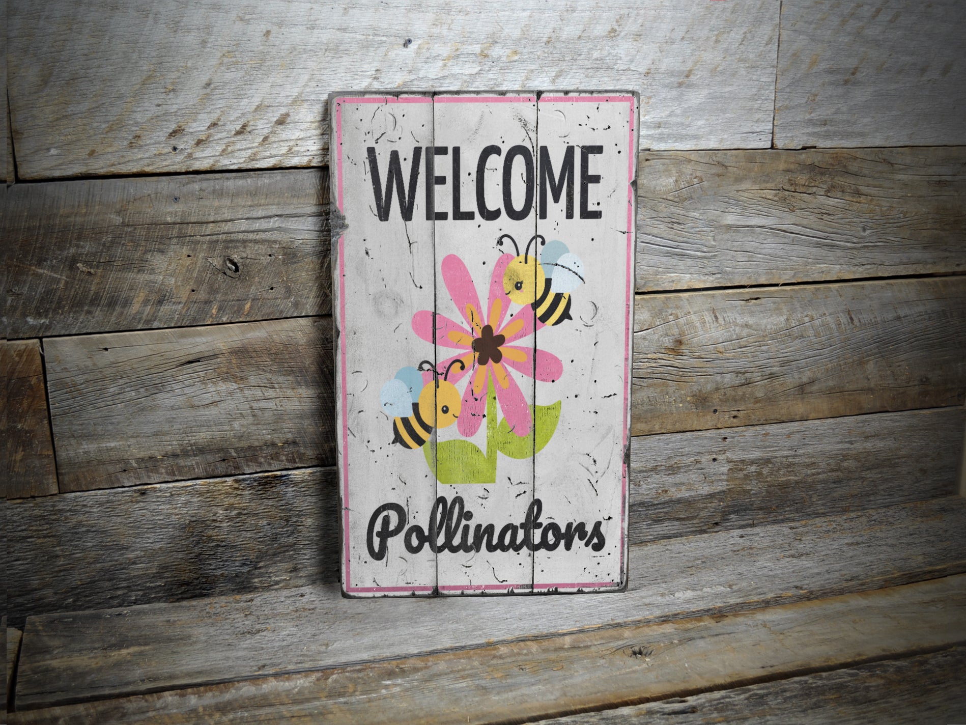 Pollinators Rustic Wood Sign
