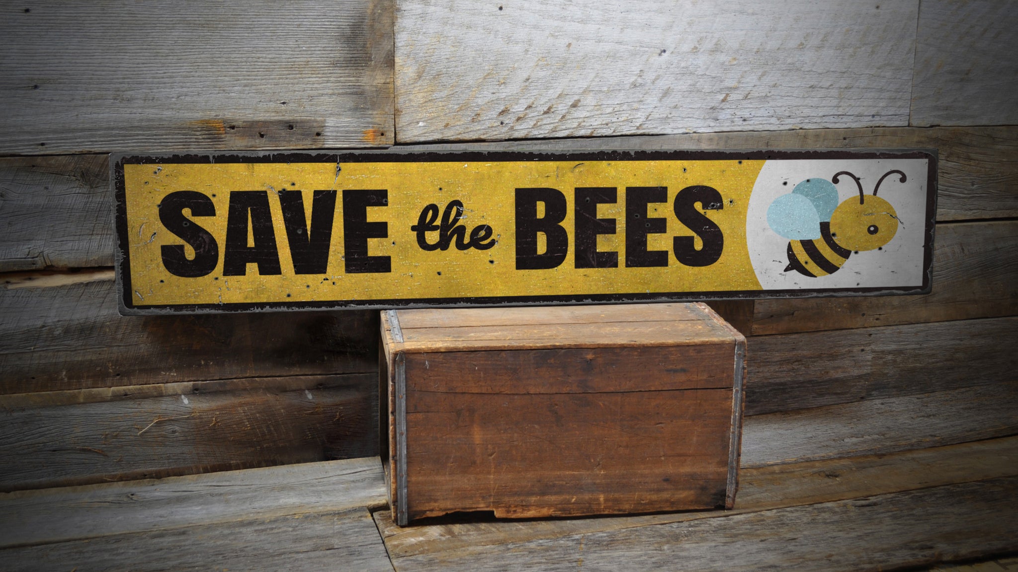 Save the Bees Rustic Wood Sign