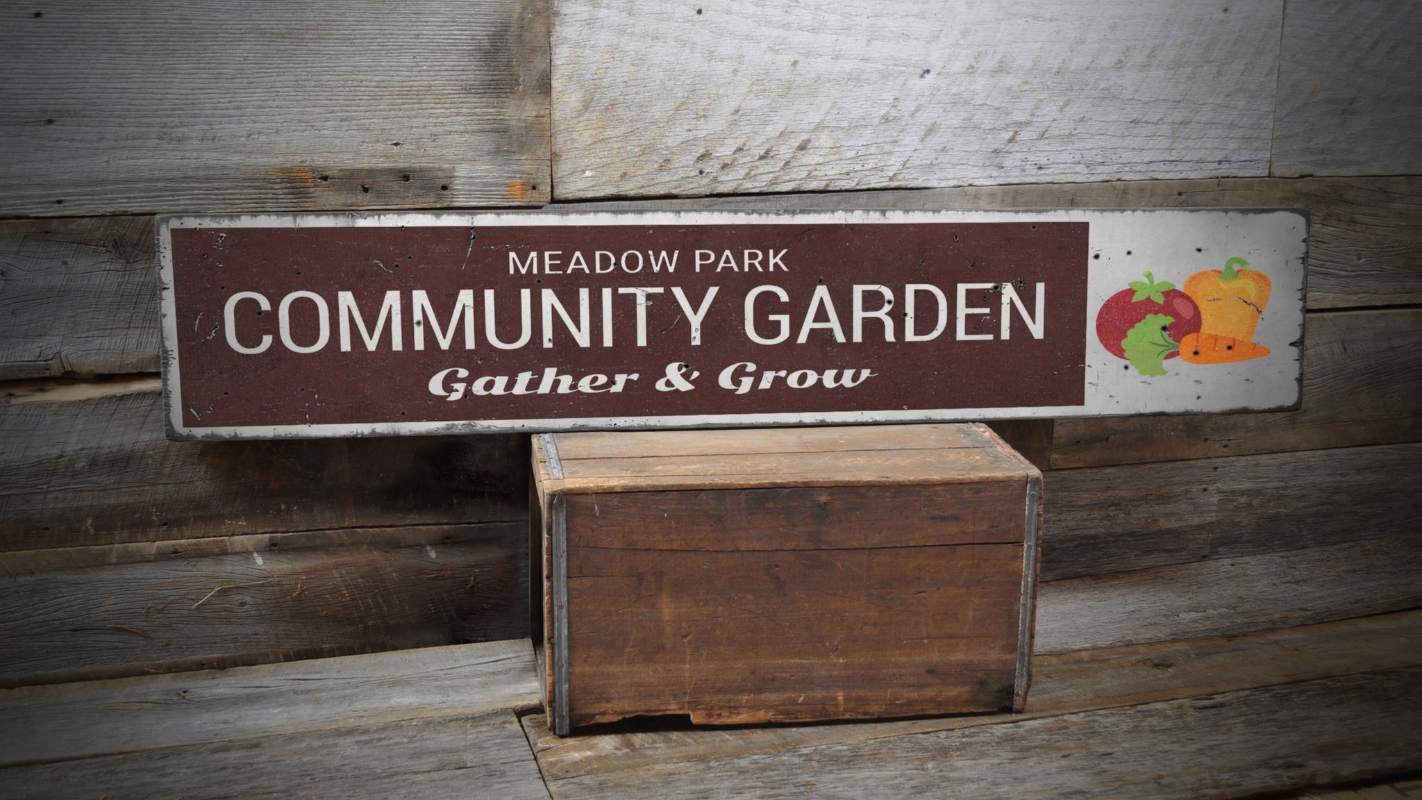 Community Garden Rustic Wood Sign