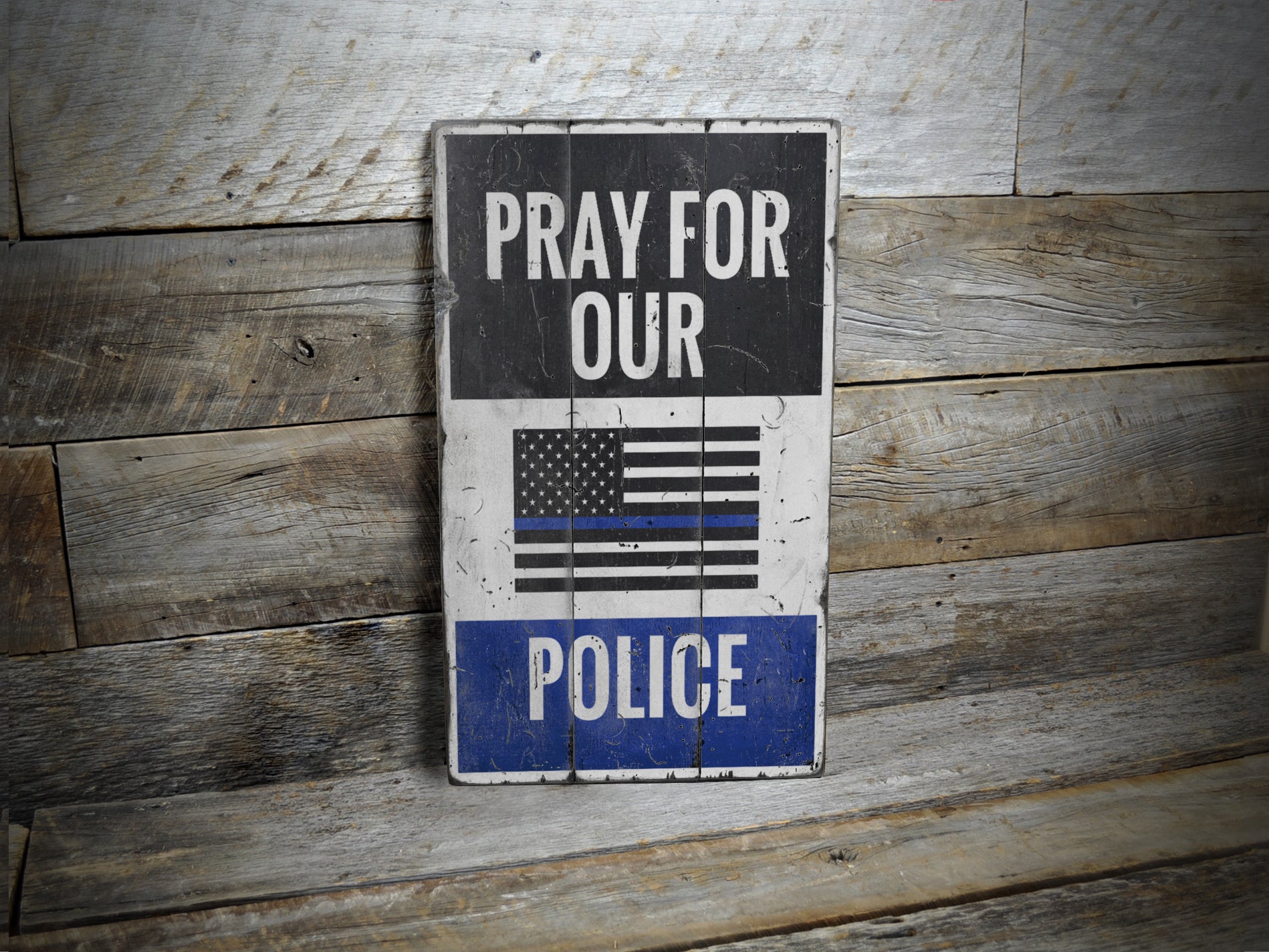 Pray for Police Rustic Wood Sign