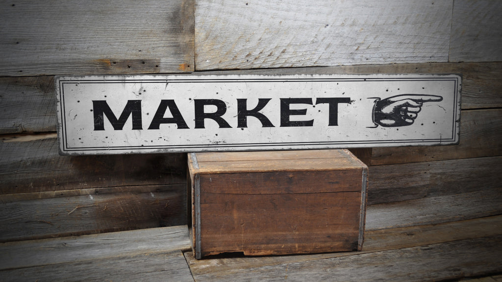 Market Directional Rustic Wood Sign