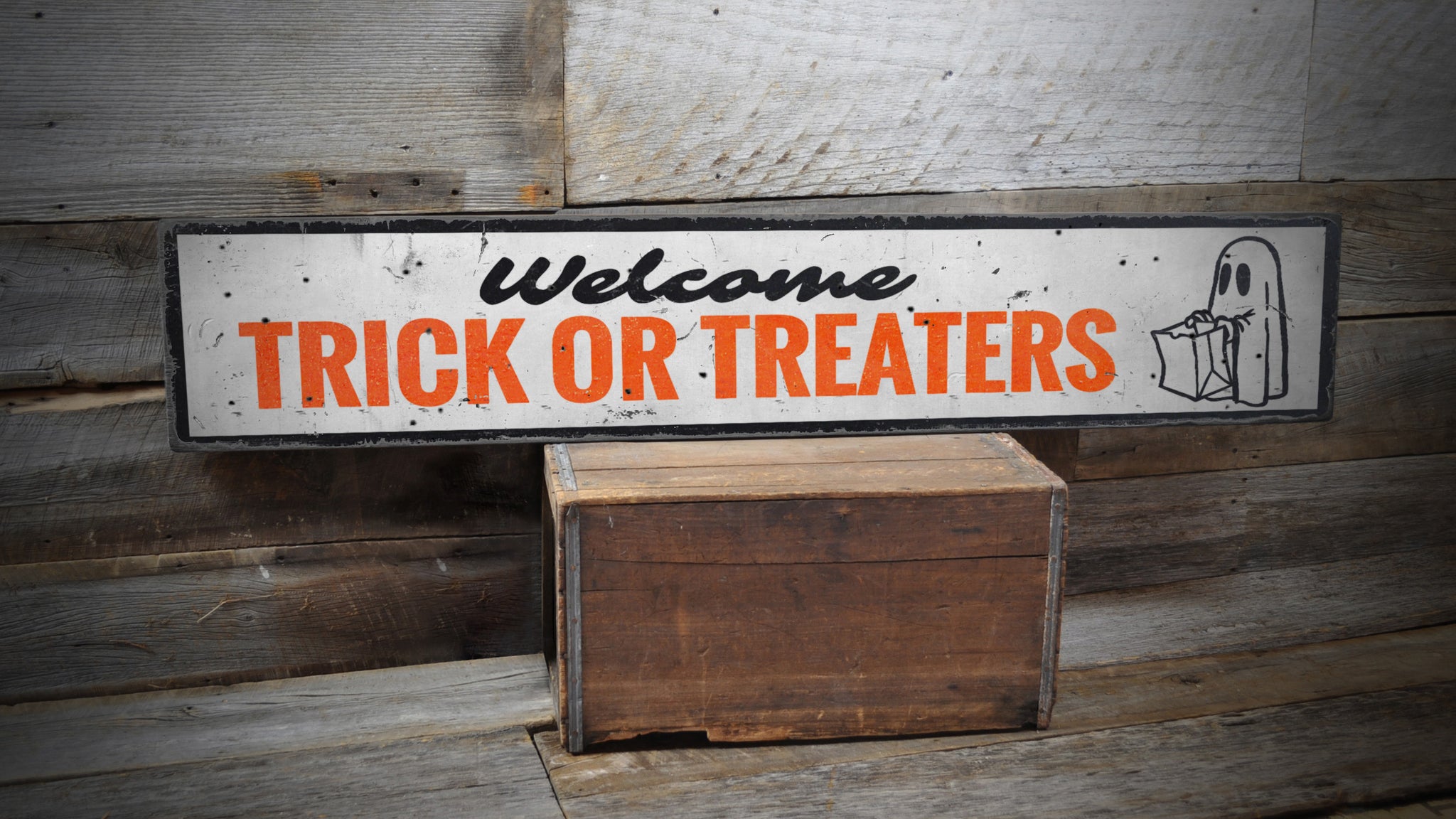 Trick or Treating Porch Rustic Wood Sign