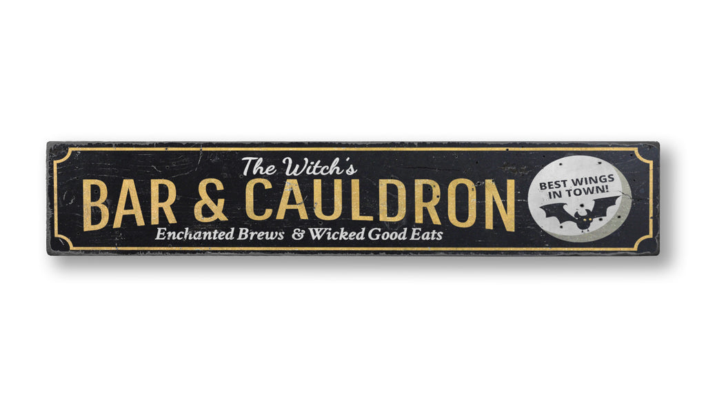 Witch's Bar and Cauldron Rustic Wood Sign
