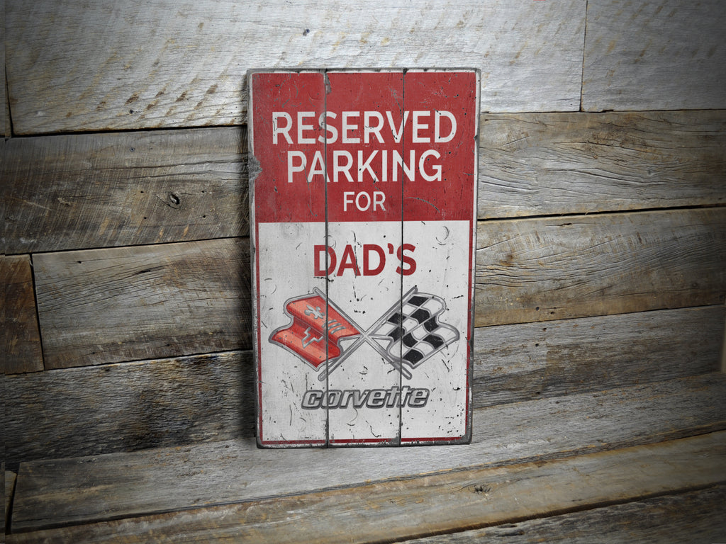 Reserved Parking Chevy Corvette Rustic Wood Sign
