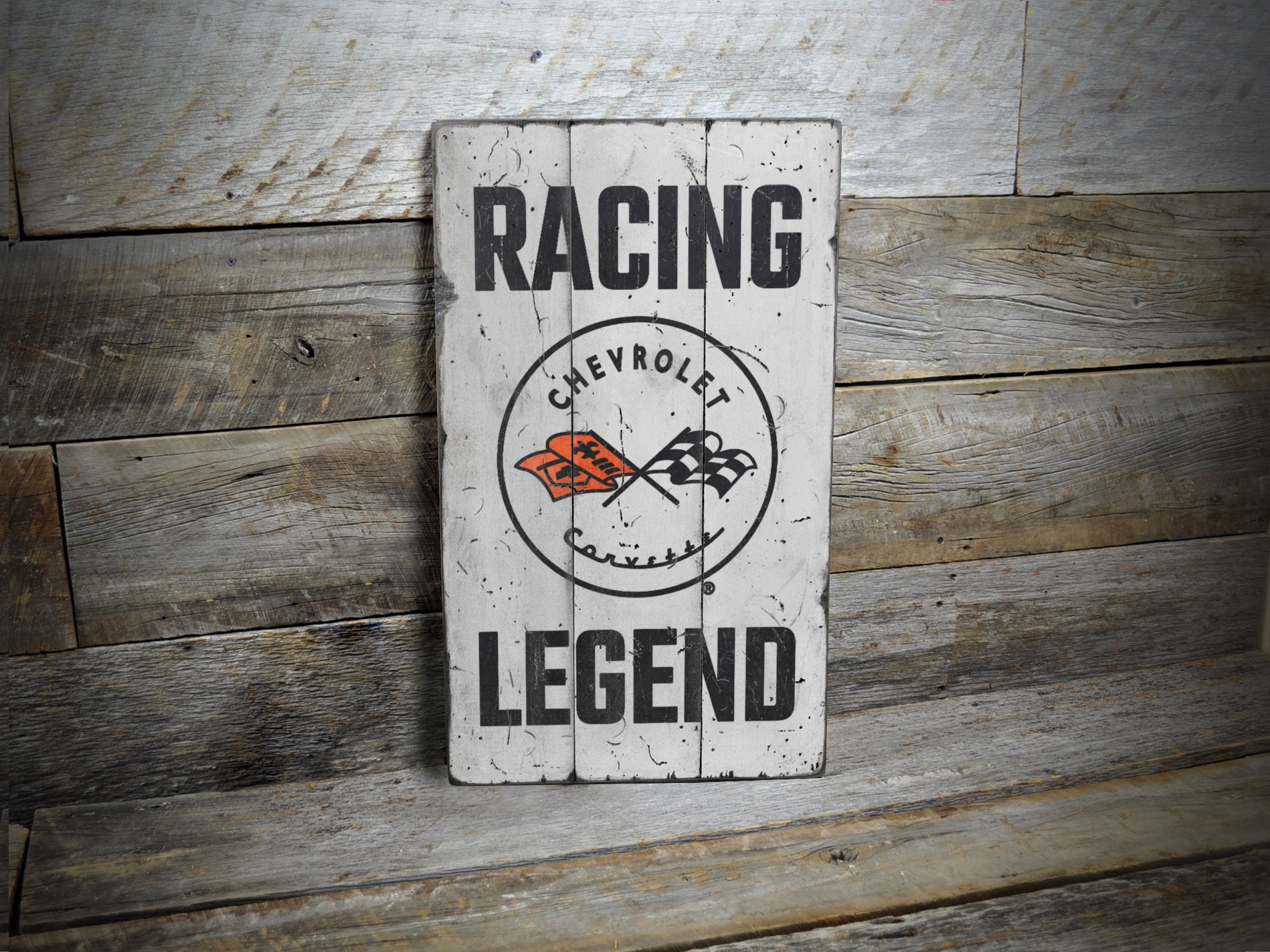 Racing Legend Corvette Rustic Wood Sign