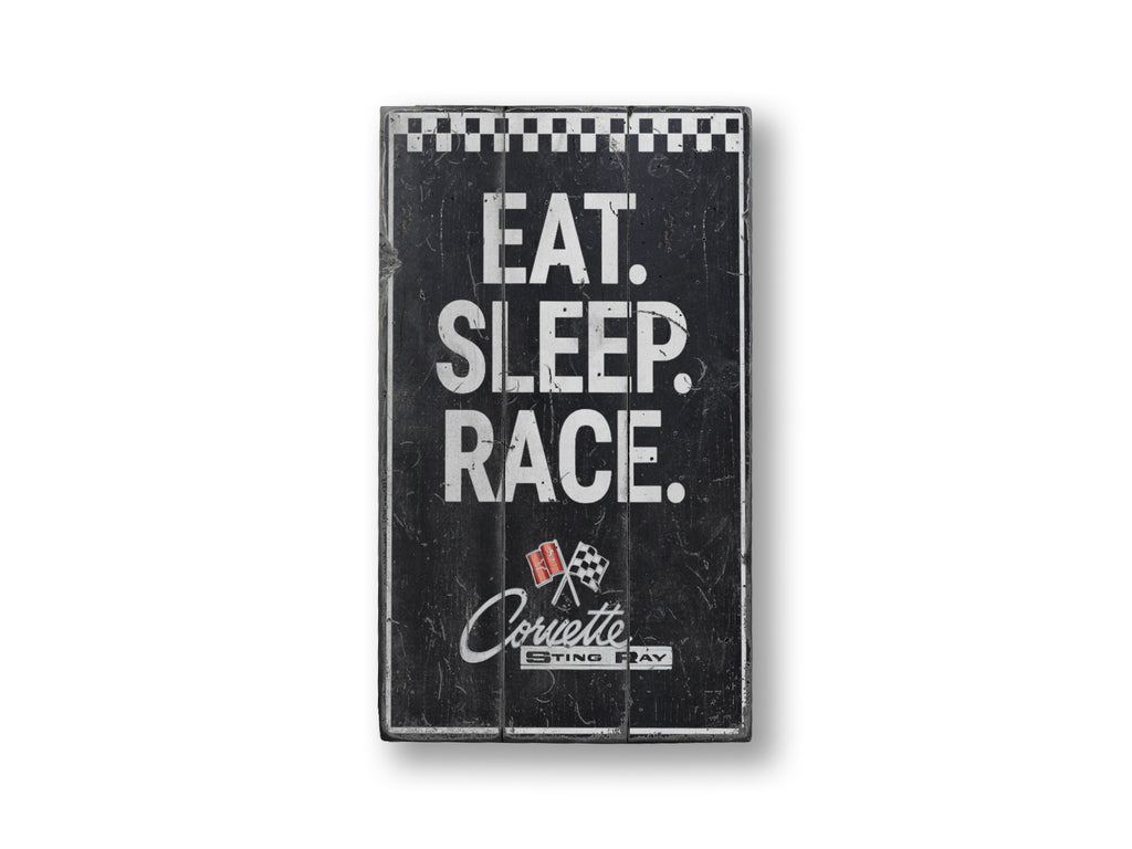 Eat Sleep Race Chevy Stingray Rustic Wood Sign