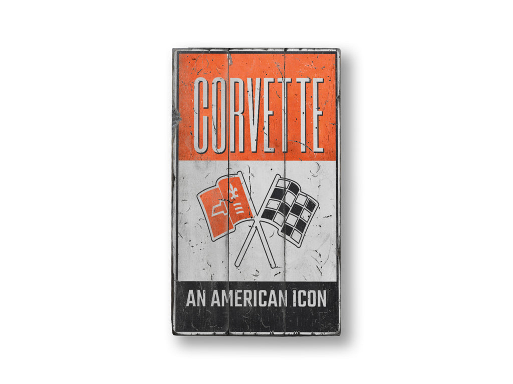 American Icon Corvette Rustic Wood Sign