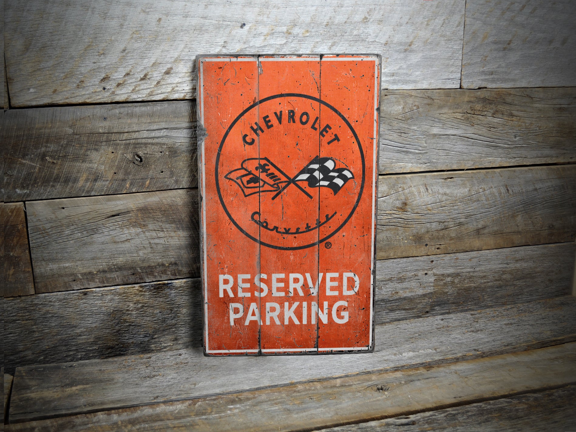 Parking Chevy Corvette Rustic Wood Sign