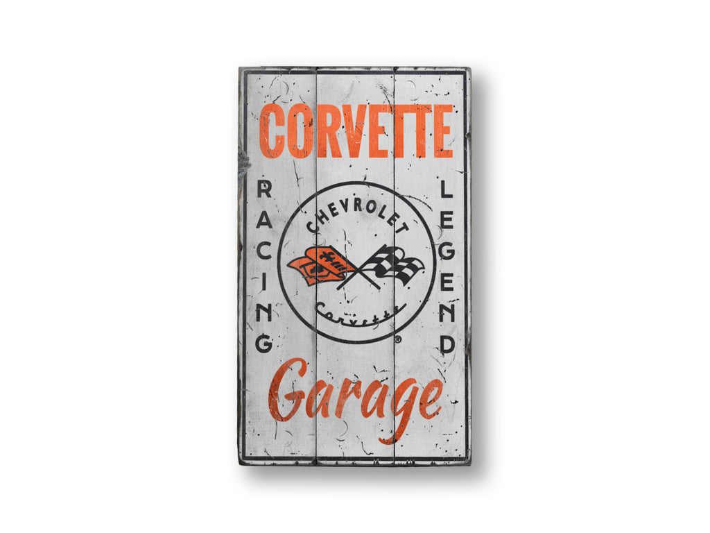 Vintage Chevy Corvette Garage Rustic Wood Sign