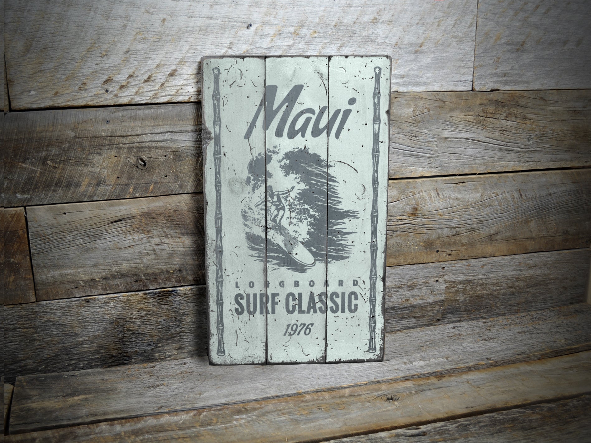 Maui Surfing Rustic Wood Sign