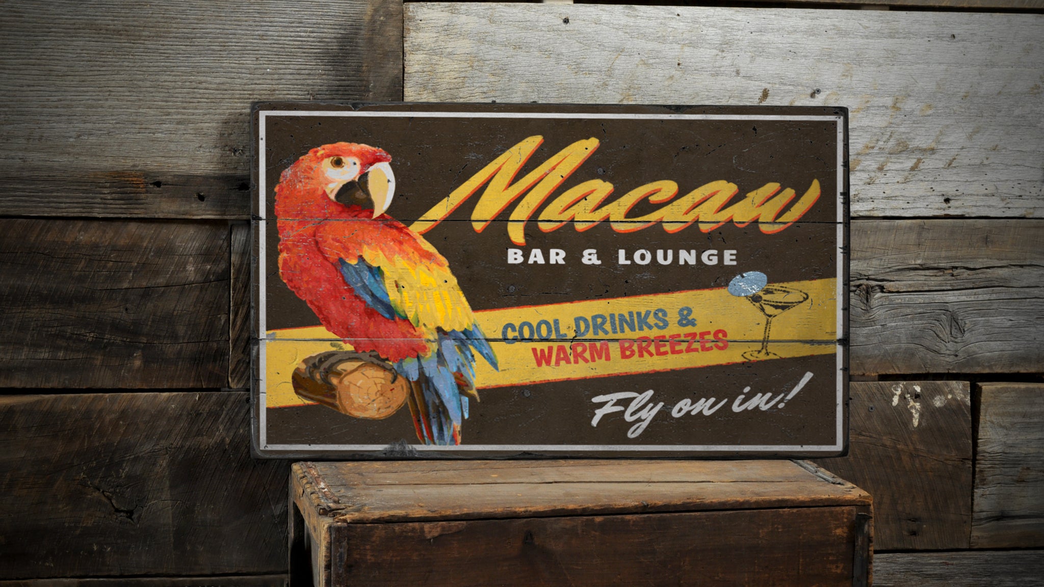 Macaw Bar And Lounge Wood Sign