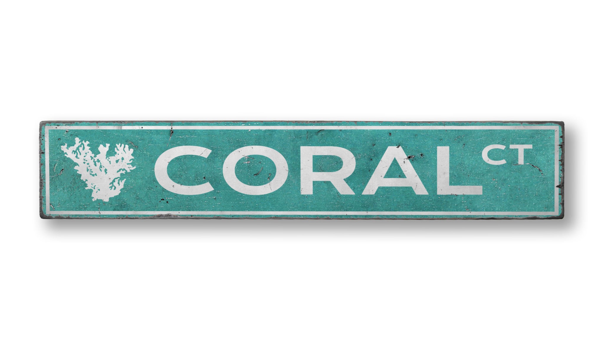 Coral Beach Street Rustic Wood Sign