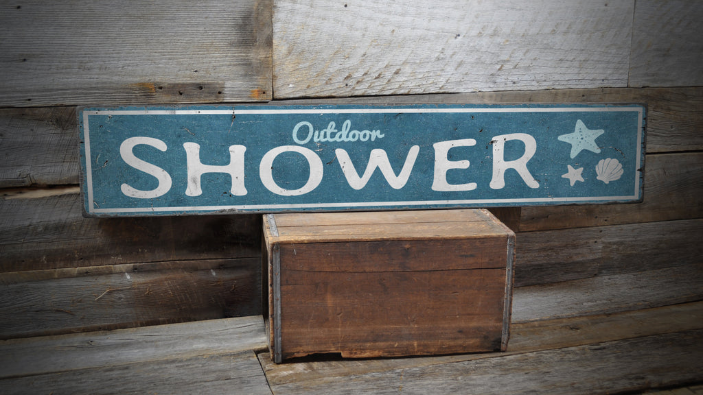 Outdoor Shower Beach Rustic Wood Sign