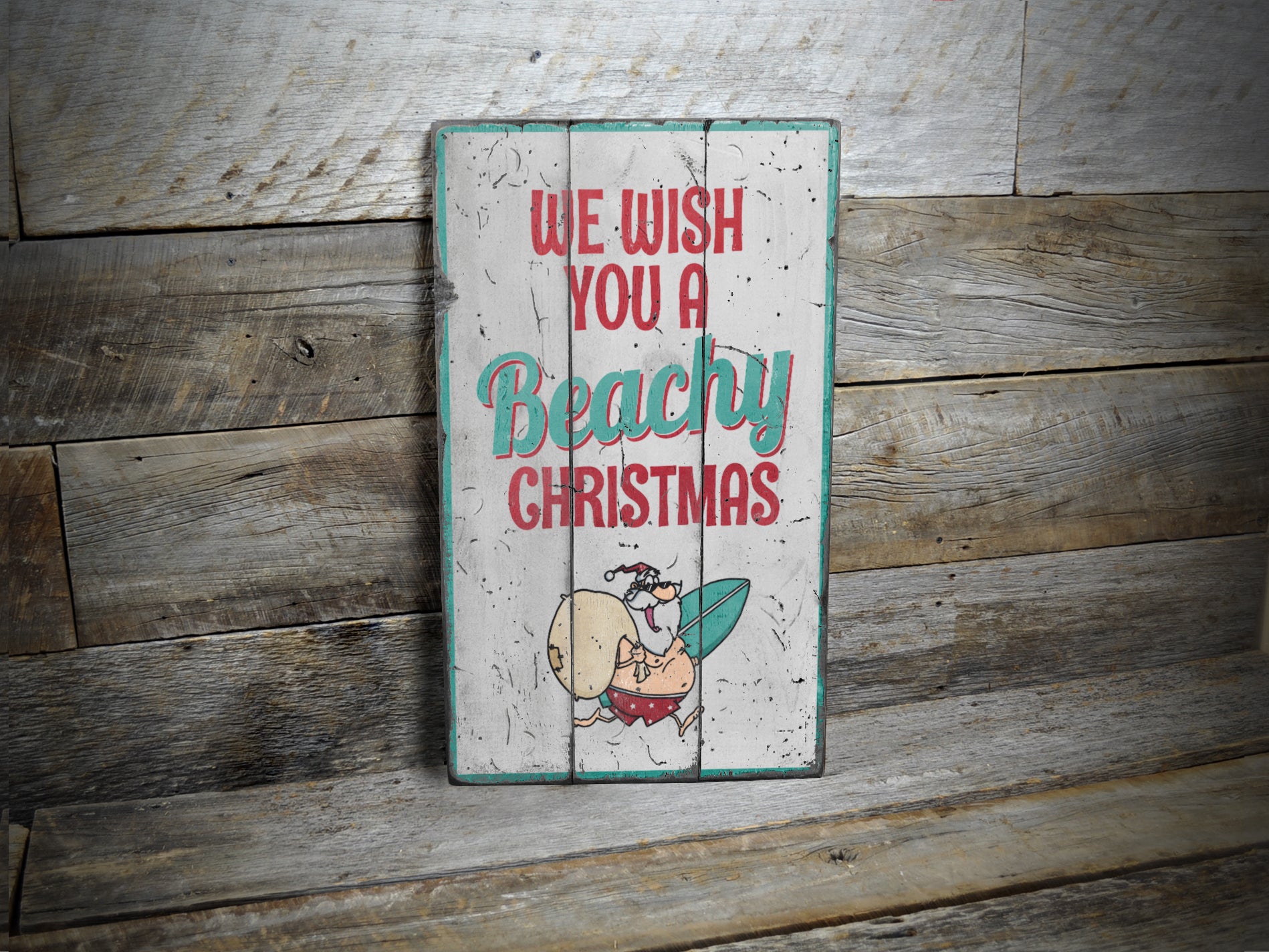 We Wish You a Beachy Christmas Rustic Wood Sign