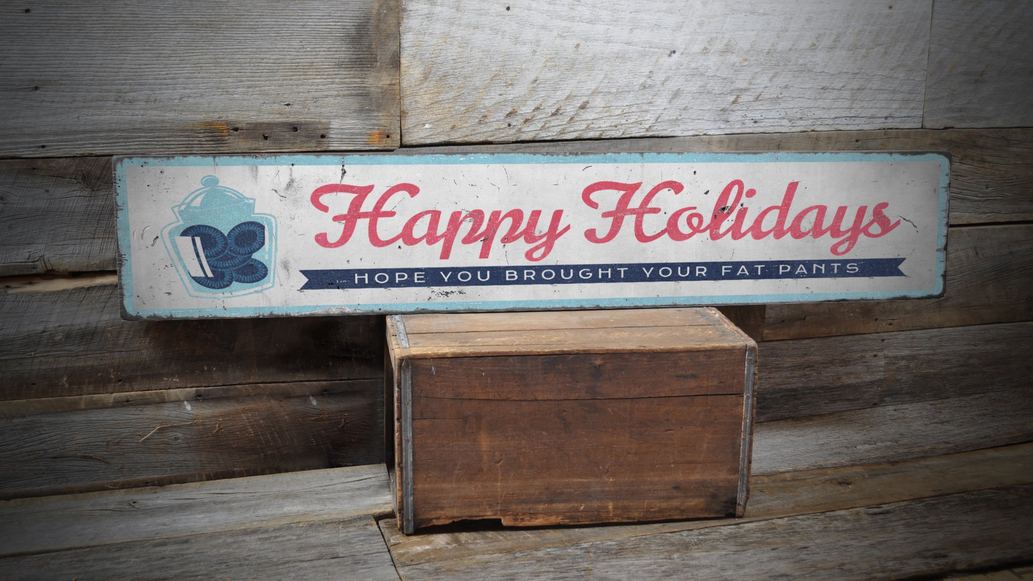 Happy Holidays Christmas Rustic Wood Sign
