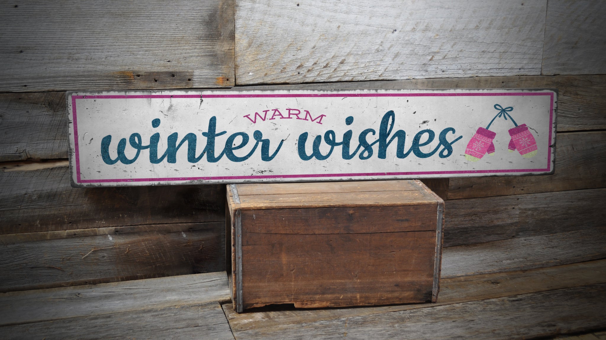 Winter Mittens Rustic Wood Sign