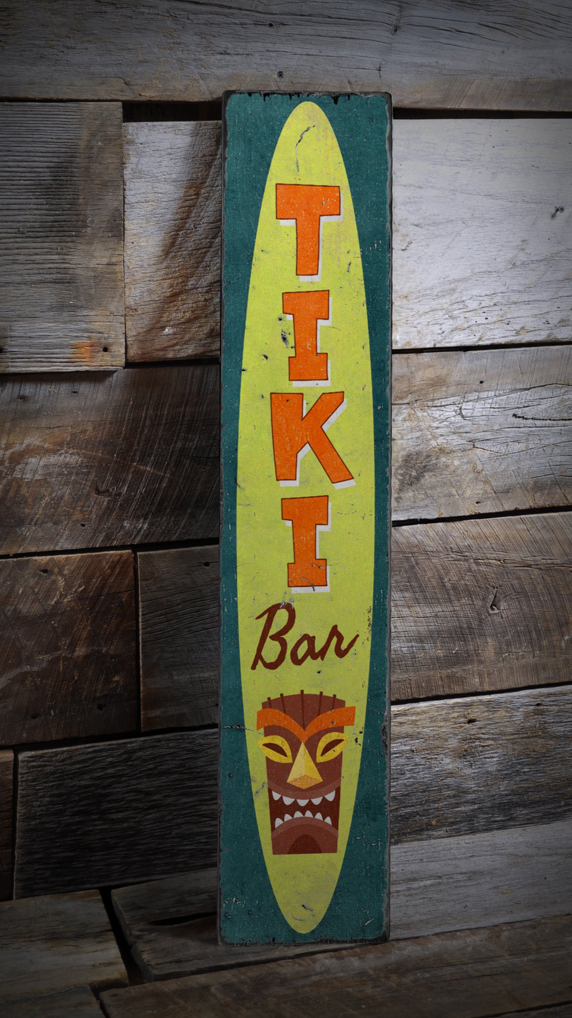 Vertical Tiki Wood Sign