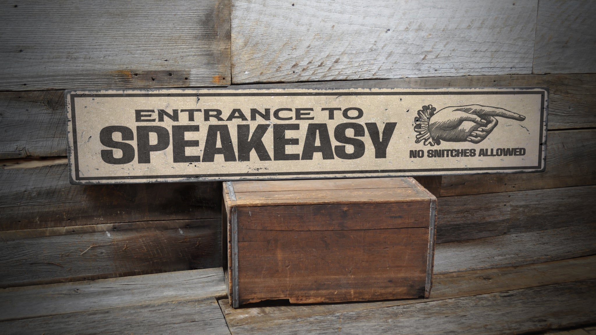 Speakeasy Entrance Rustic Wood Sign