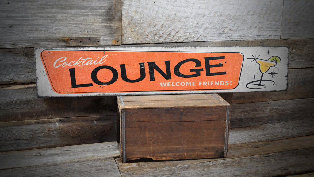 Retro Cocktail Lounge Rustic Wood Sign