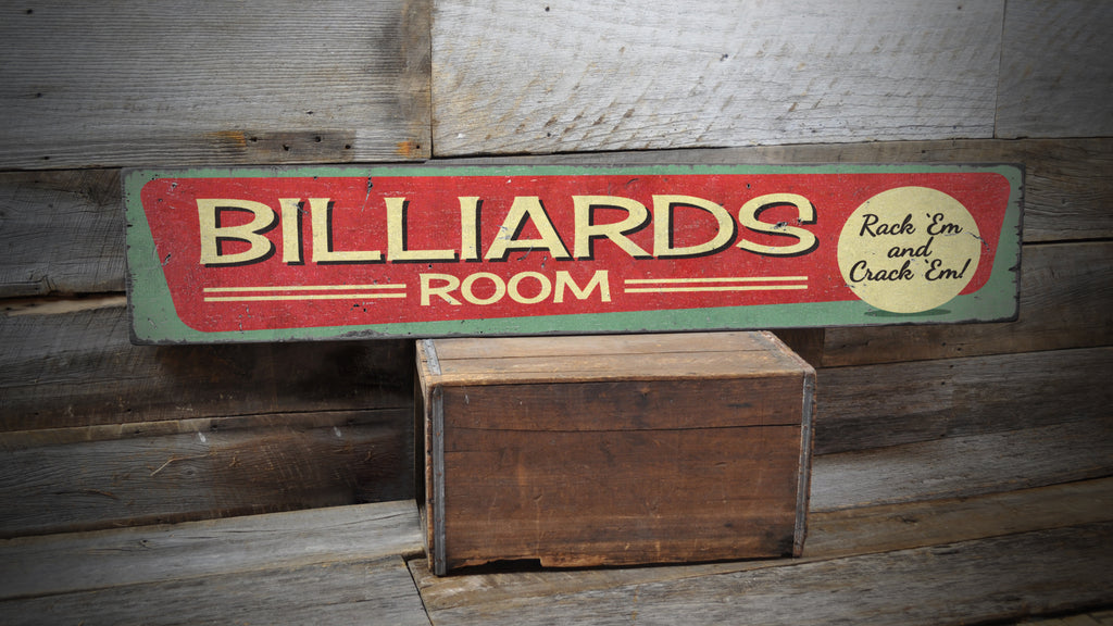 Vintage Billiards Room Wood Sign
