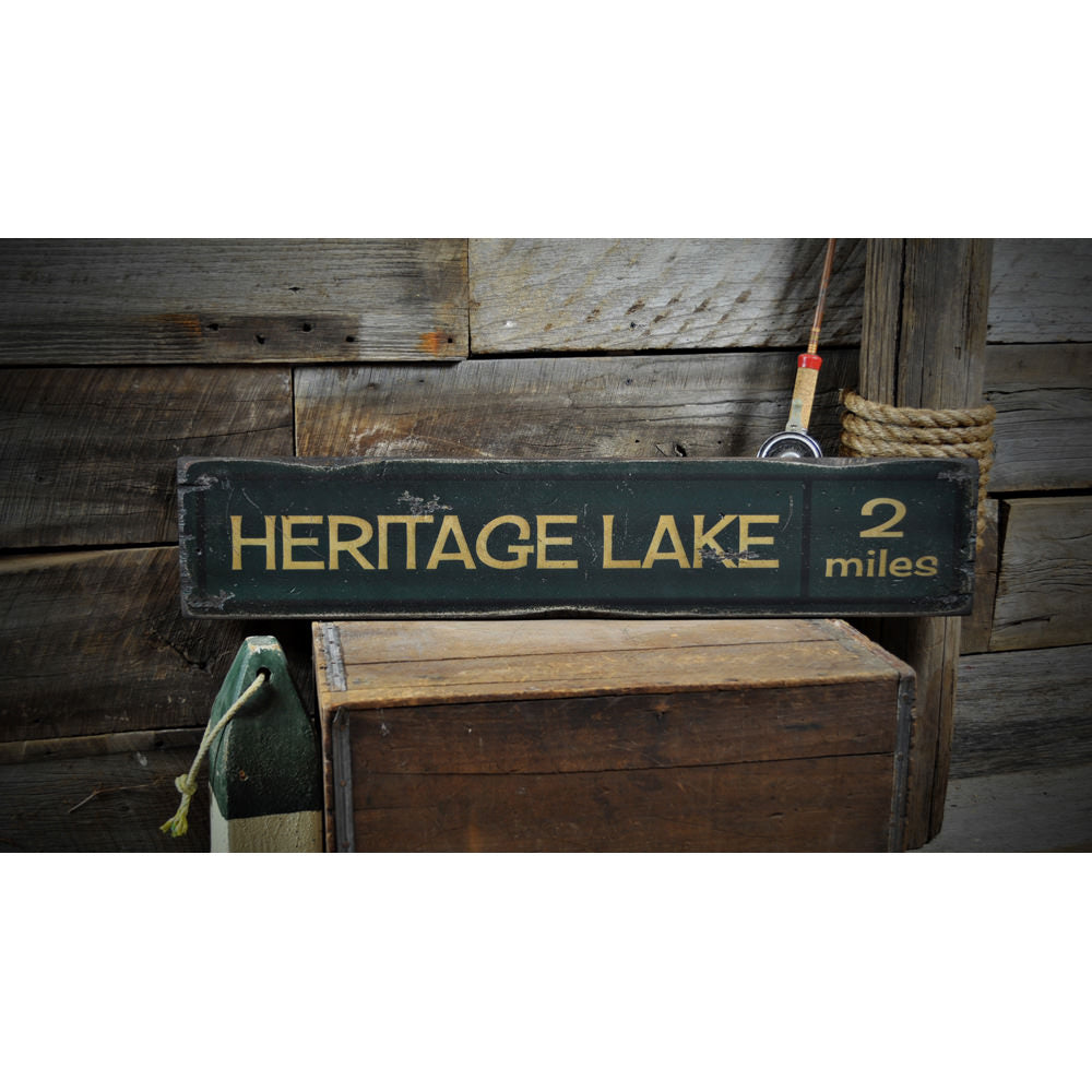 Lake Mileage Vintage Wood Sign