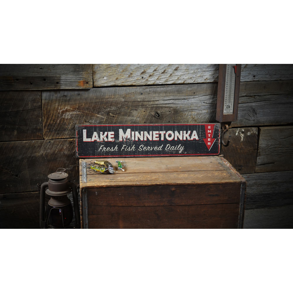 Fresh Fish Lake Vintage Wood Sign