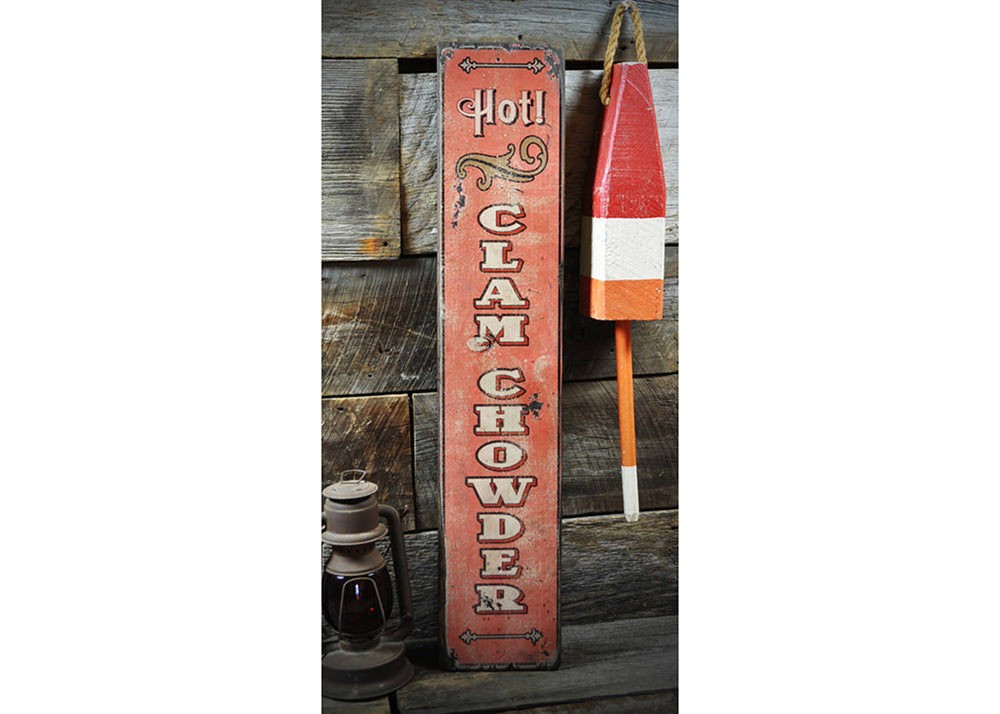 Hot Clam Chowder Rustic Wood Sign