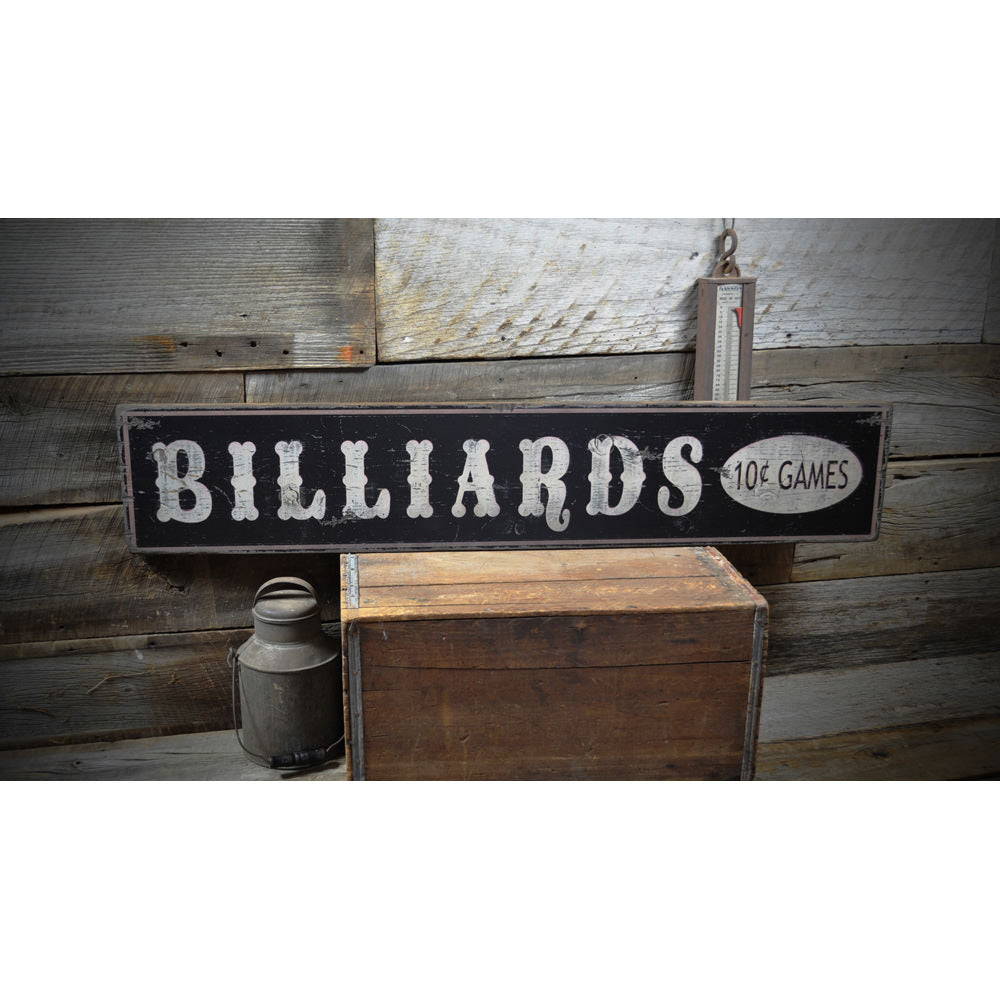 Billiards Vintage Wood Sign