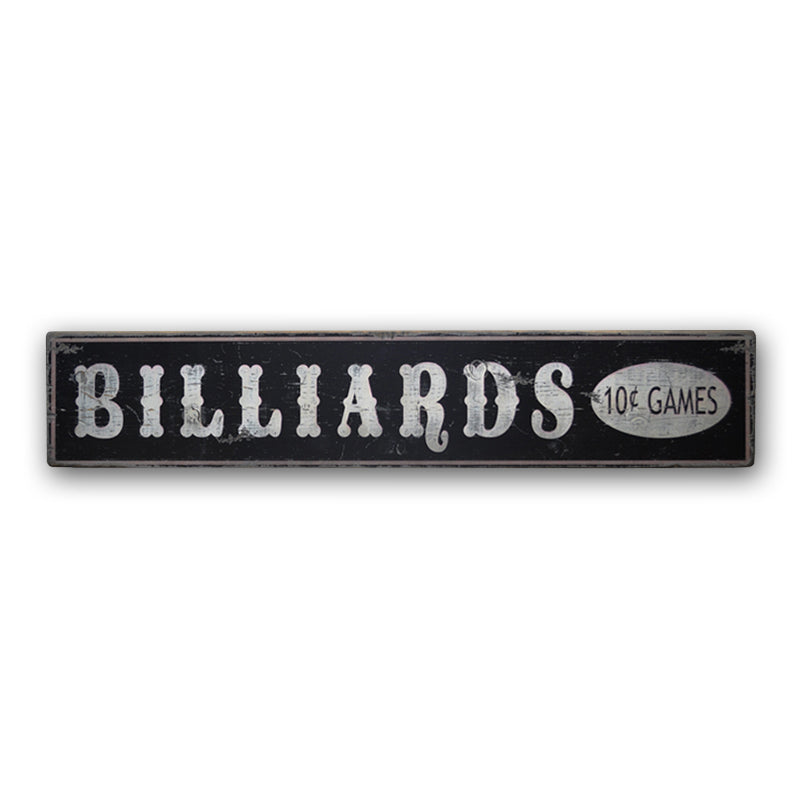 Billiards Rustic Wood Sign