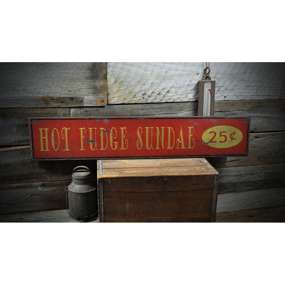 Hot Fudge Sundae 25 Cents Vintage Wood Sign