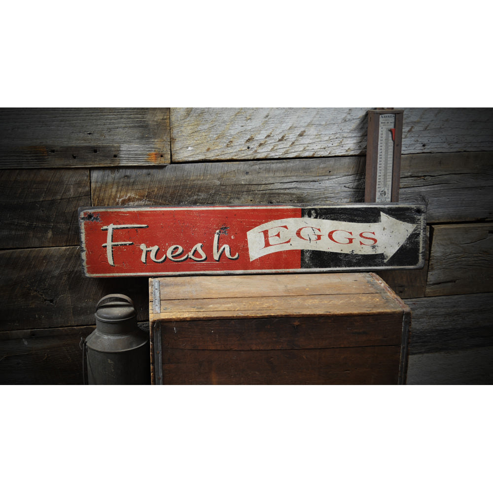 Vintage Fresh Eggs Arrow Vintage Wood Sign