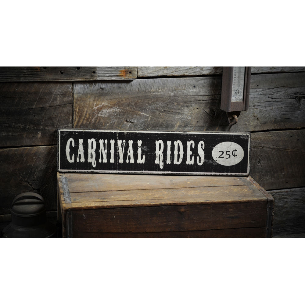 Carnival Rides 25 Cents Vintage Wood Sign