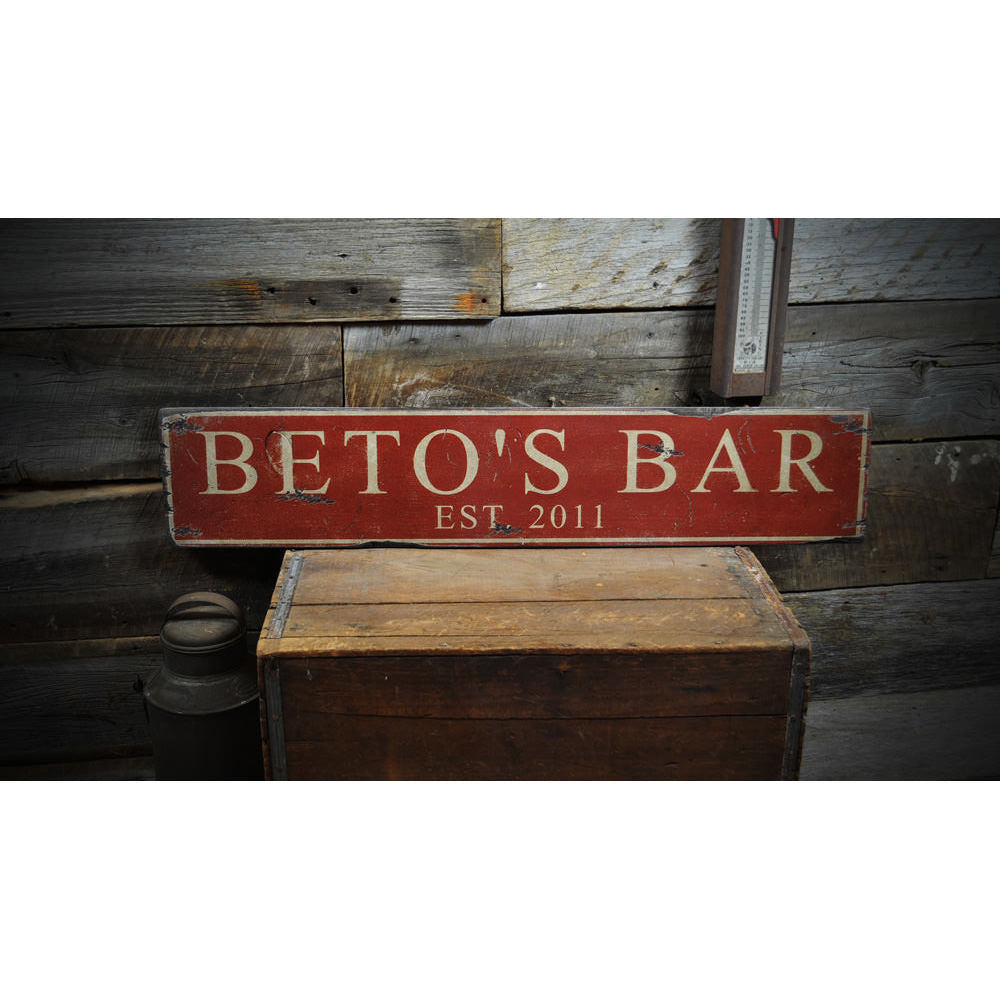Bar Established Date Vintage Wood Sign