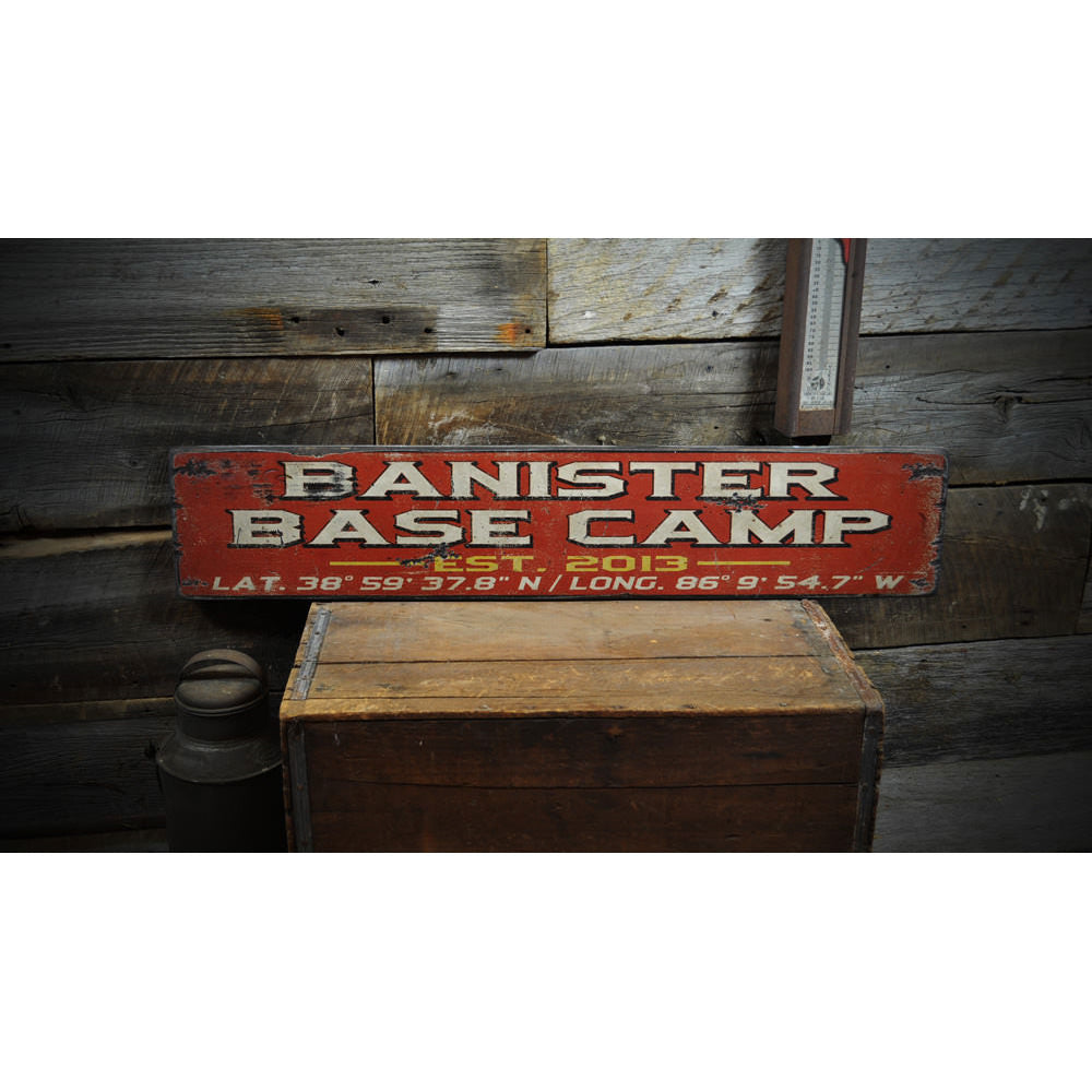 Base Camp Established Date Vintage Wood Sign