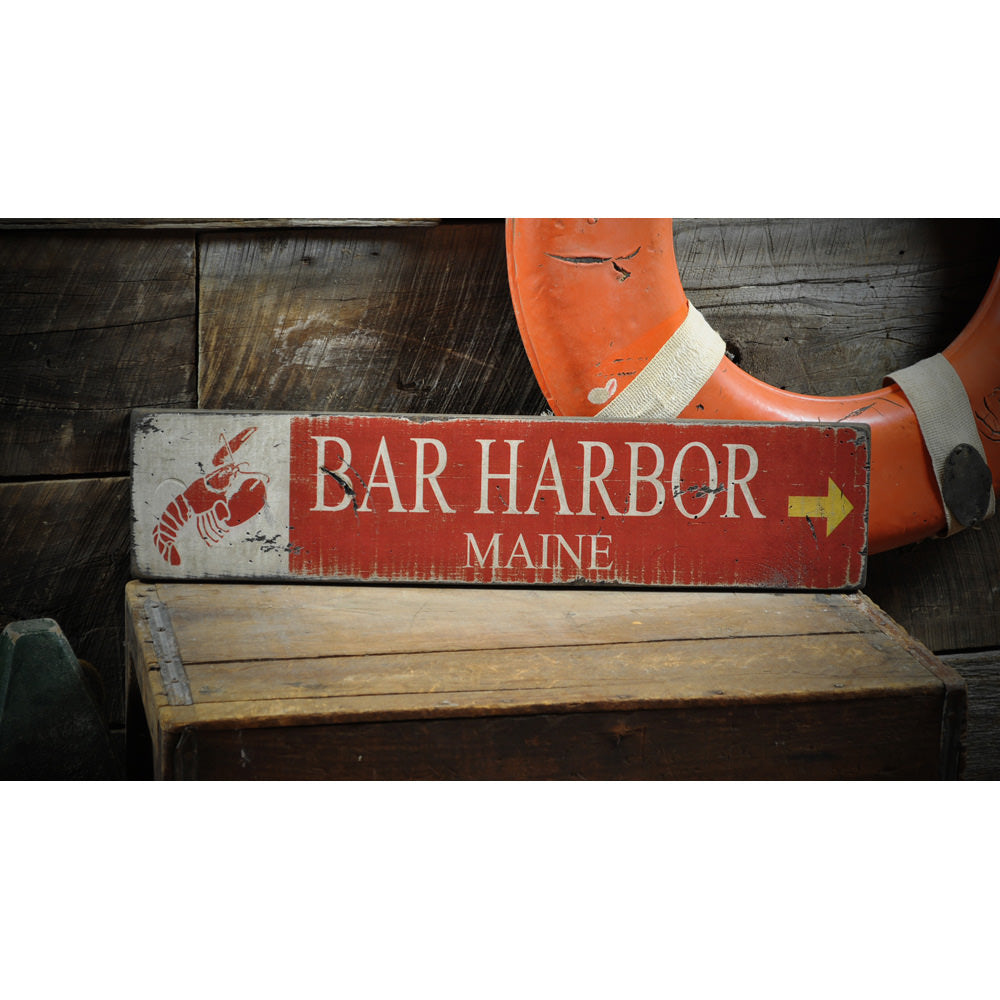 Bar Harbor Maine Lobster Vintage Wood Sign