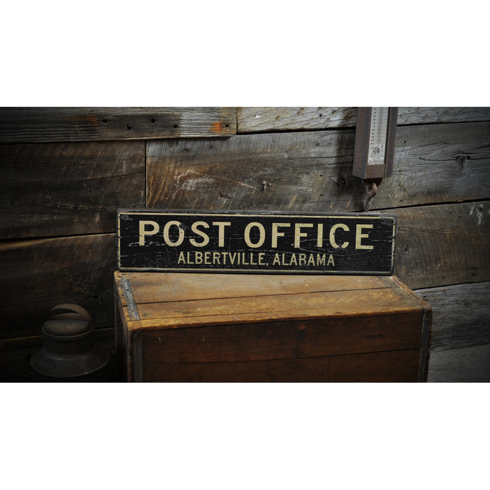 Post Office City/State Vintage Wood Sign