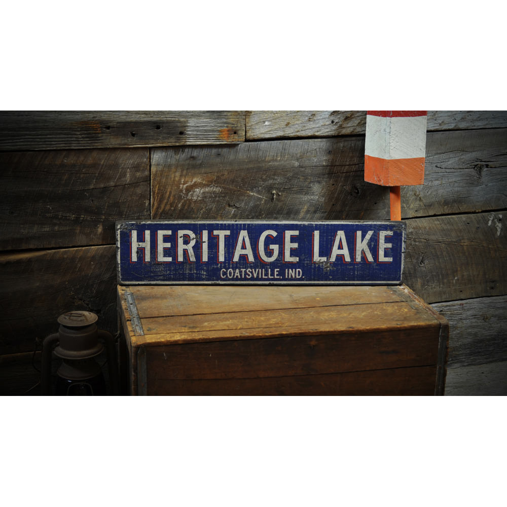 Lake House City/State Vintage Wood Sign