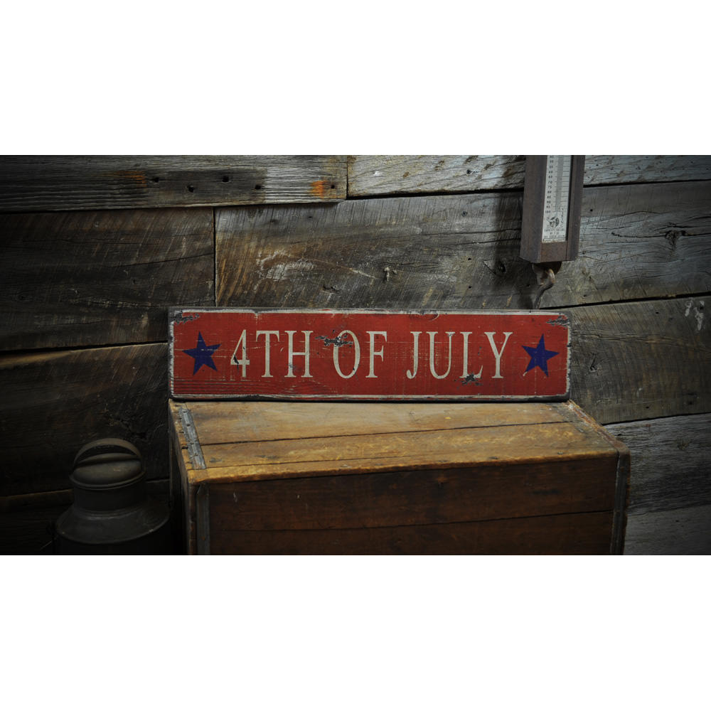 4th of July Stars Vintage Wood Sign