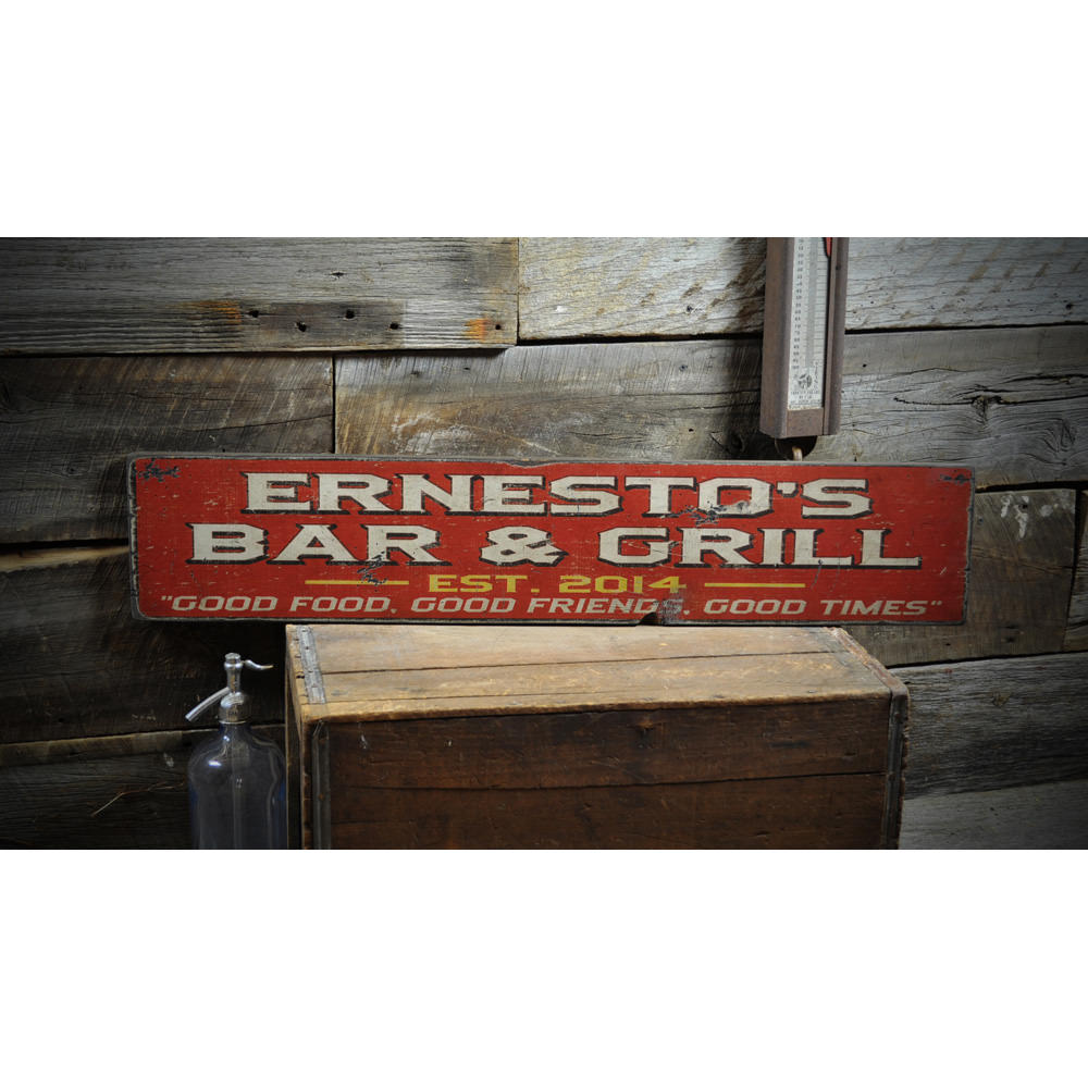 Bar & Grill - Good Food Vintage Wood Sign