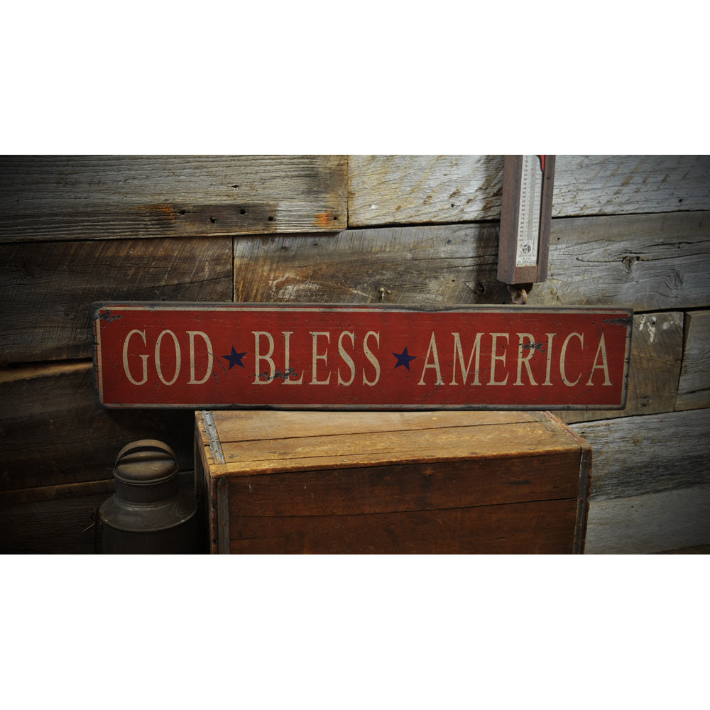God Bless America - Stars Vintage Wood Sign