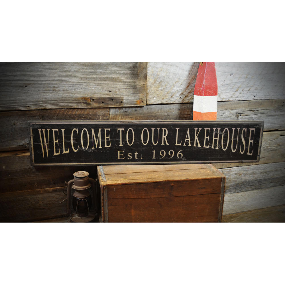 Welcome to Our Lake House Est. Date Vintage Wood Sign