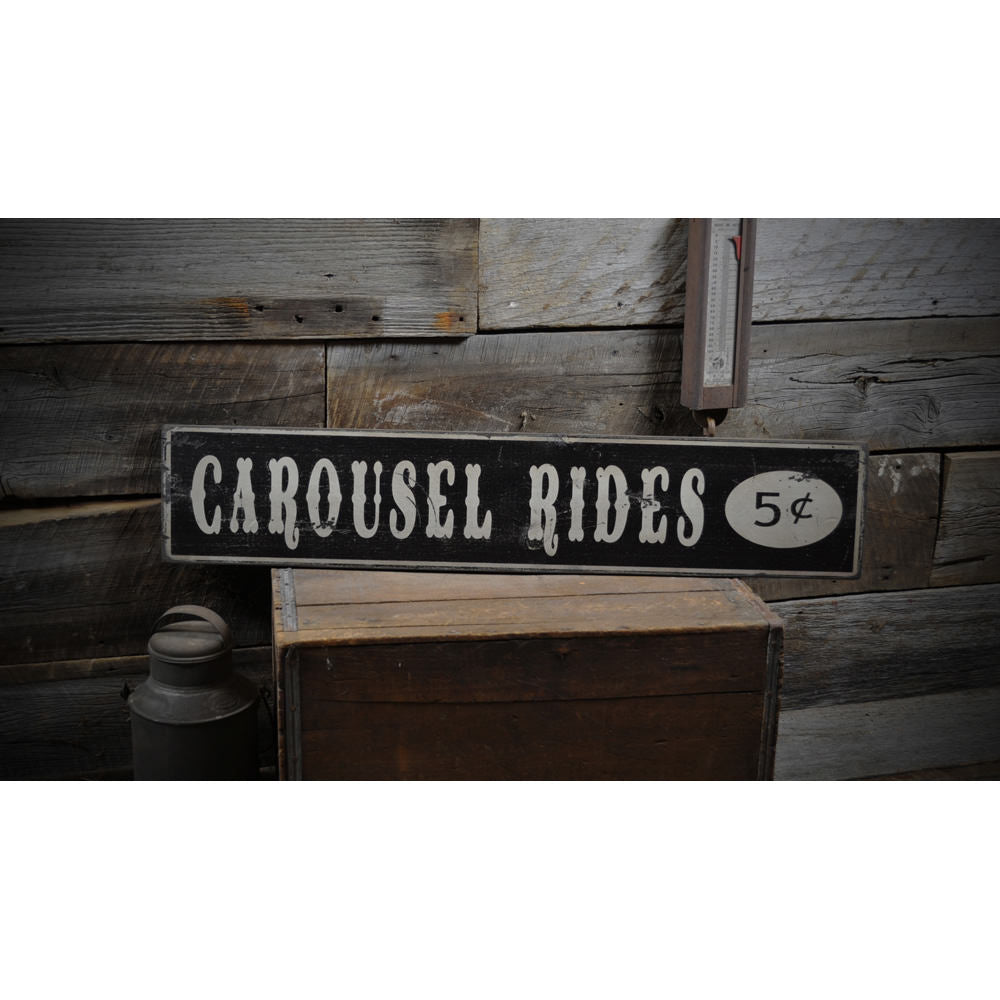 Carousel Rides 5 Cents Vintage Wood Sign
