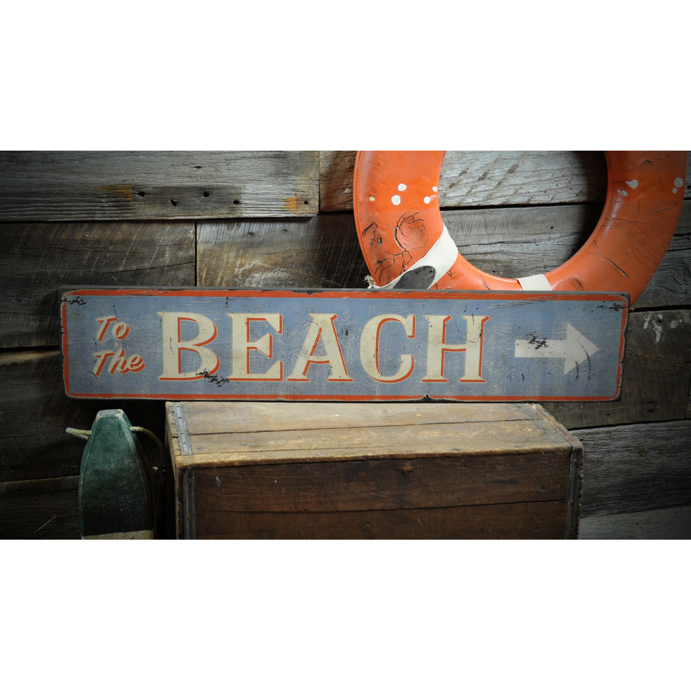 To The Beach Vintage Wood Sign