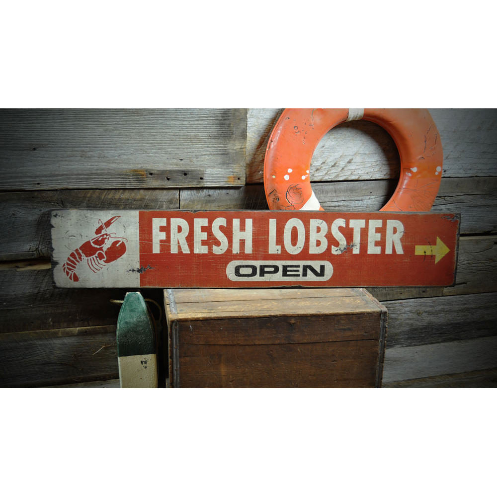 Fresh Lobster Seafood Open Vintage Wood Sign
